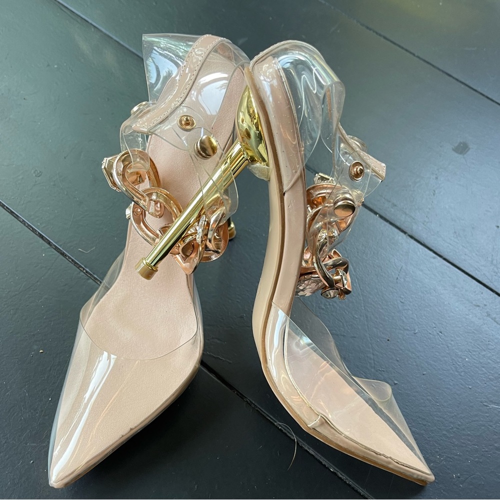 High Heels Seethrough Material with Details at ankle